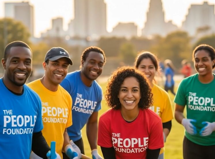 Volunteers and community members working together